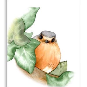 Instant Download Print: Watercolor Robin on Tree Branch