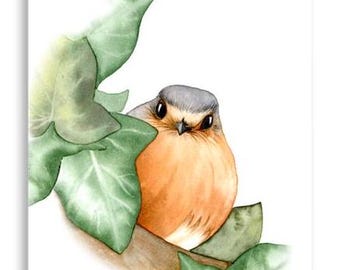 Instant Download Print: Watercolor Robin on Tree Branch