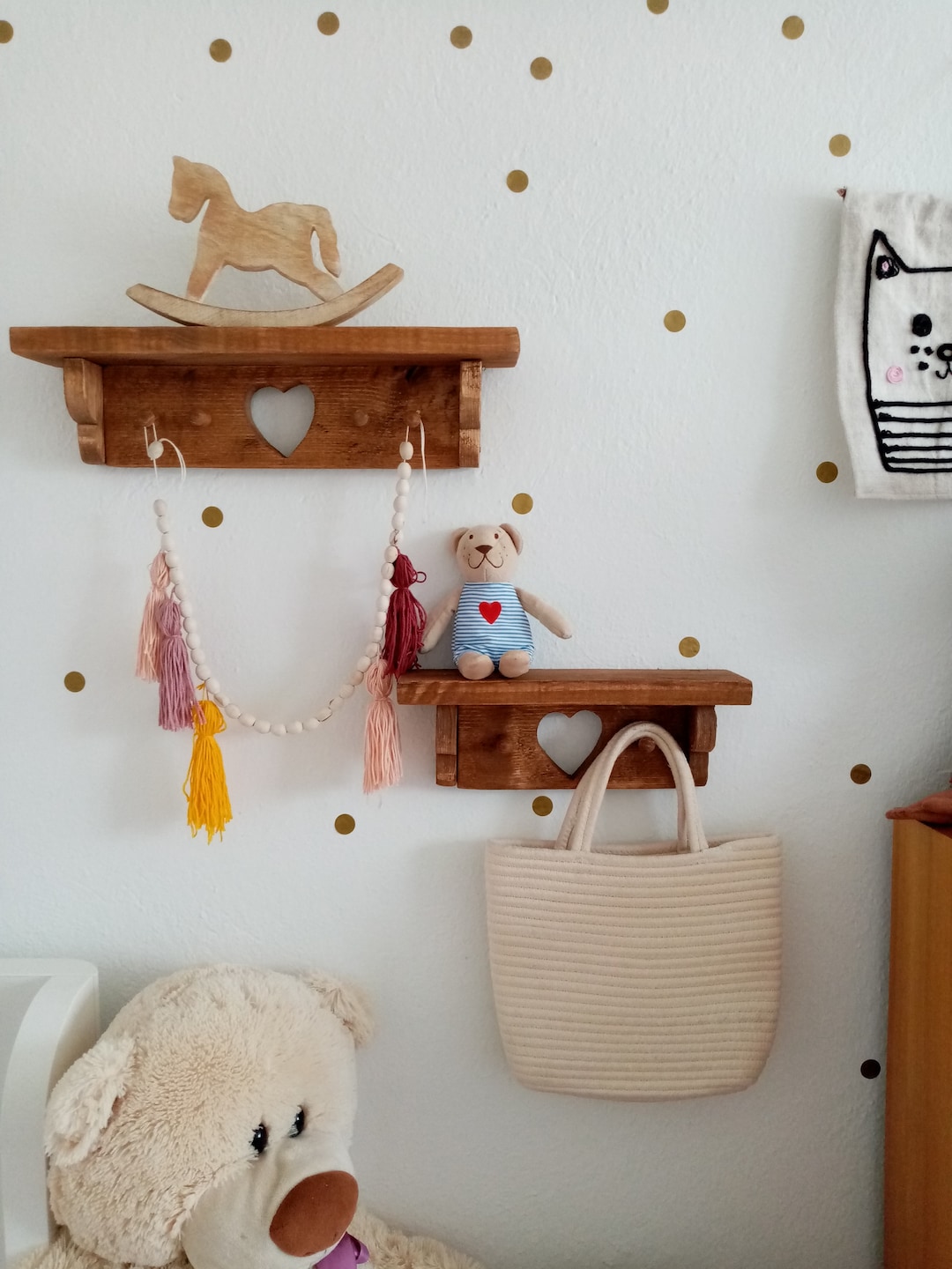 Children's Wall Shelf for Children Room, Wall Shelf With Hooks