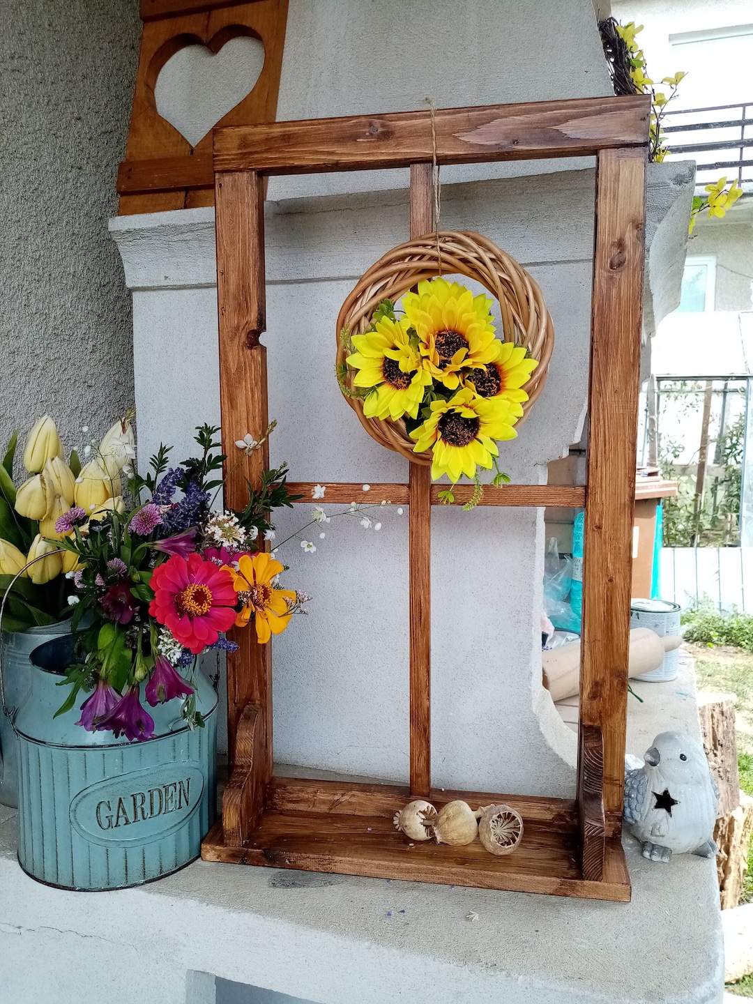 Old Wooden Window Frame With Shelf Vintage Widow Frame Etsy