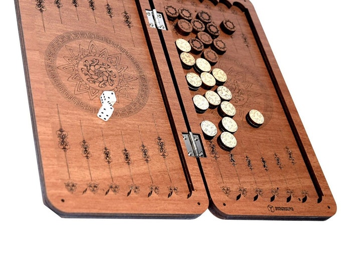 Exclusive Luxury Board Game as a Gift for Him. Handmade mini backgammon. Mini Backgammon Set. Premium Handmade Strategy Board Game