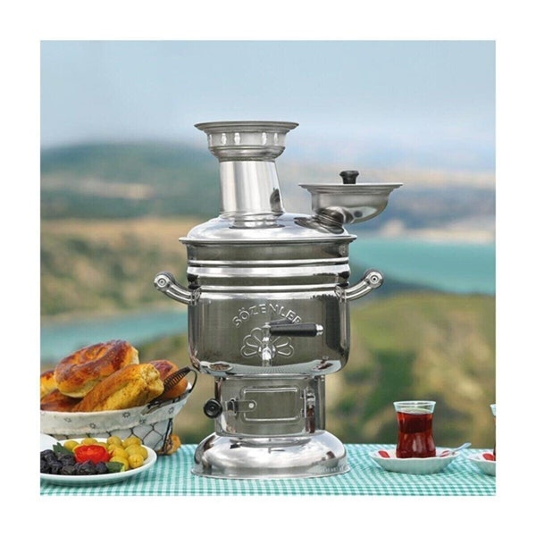 Turkish Samovar, Tea, Teapot, Traditional, Chrome Steel, TeaMaker, Tea Maker, Camping, BBQ, Barbeque 4 liter