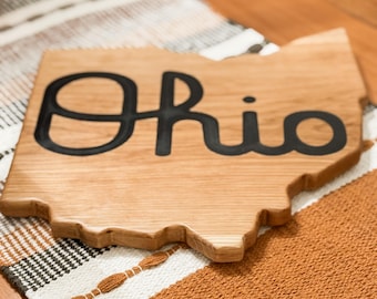 Handmade Ohio State Buckeyes OHIO Script, Solid Oak Charxuterie Board, With Epoxy Inlay