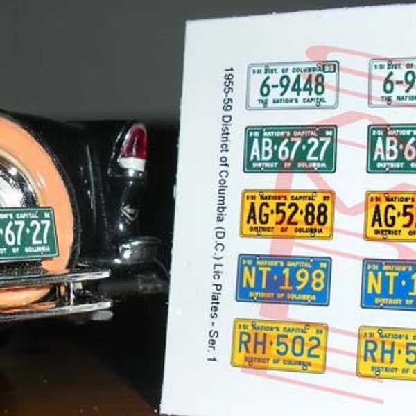 1955 - 1959 Washington D.C. miniature License Plates for 1/25 scale MODEL CARS