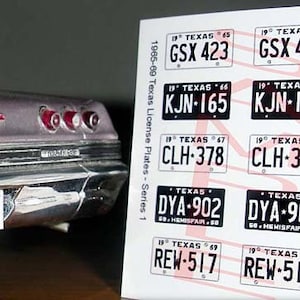TEXAS miniature License Plates 1965 - 1969 for 1/25 scale MODEL CARS