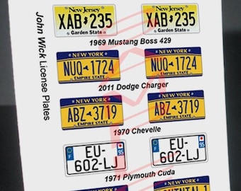 John Wick car miniature License Plates for 1/25 scale Models
