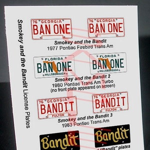 Smokey and the Bandit Movie Car miniature License Plates for 1/25 MODEL CARS