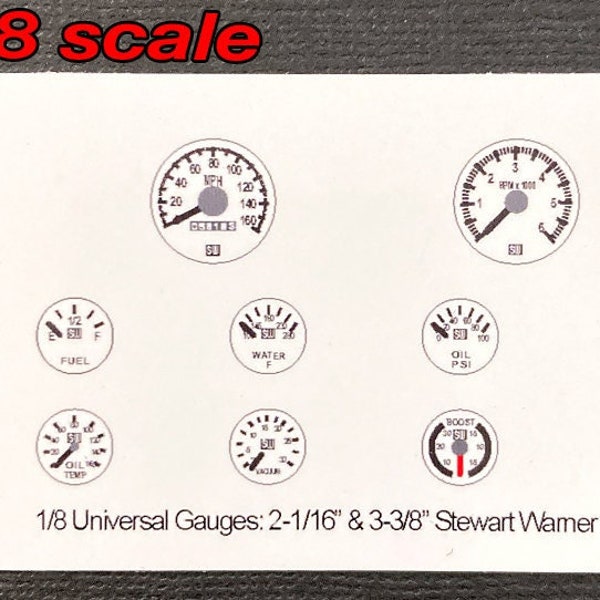 Universal White-Background GAUGE SET for 1/8 scale Model Car kits