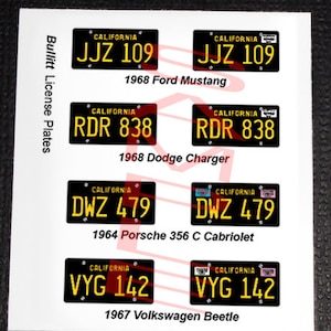 BULLITT Movie Car miniature License Plates for 1/25 scale MODEL CARS