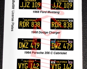BULLITT Movie Car miniature License Plates for 1/25 scale MODEL CARS