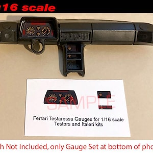 1/16 Ferrari Testarossa Coupe Gauge Faces for 1/16 scale Italeri or Testors model kits