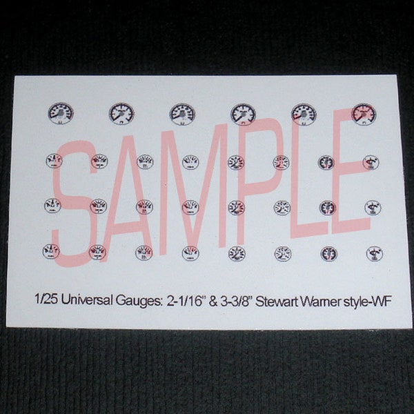 Universal-Style White-Background GAUGE SET for 1/25 scale Model Car kits