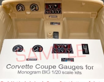 Corvette Coupe GAUGE FACES for Monogram BIG 1/20 model car kits