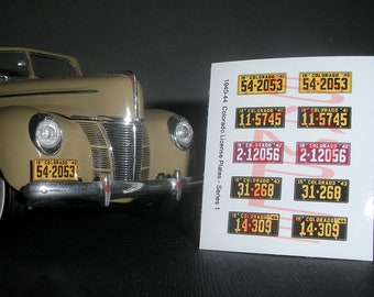 COLORADO 1940 - 1944 miniature License Plates for 1/25 scale MODEL CARS—Pls Read