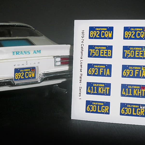 1970 - 1974 CALIFORNIA miniature License Plates for 1/25 scale MODEL CARS