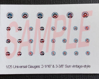 Sun Blue Line Aftermarket Type GAUGE FACES for 1/25 scale MODEL kits