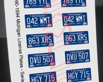 1990 - 1994 MICHIGAN miniature License Plates for 1/25 scale MODEL CARS