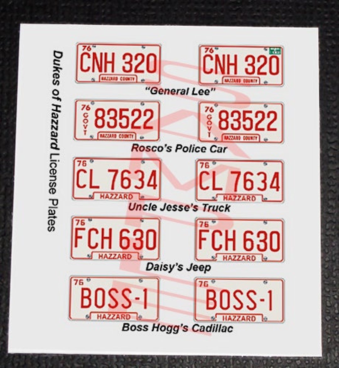 Dukes of Hazzard Miniature License Plates for 1/25 Scale