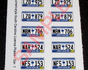 Current Style South Carolina miniature License Plates for 1/25 scale MODEL CARS