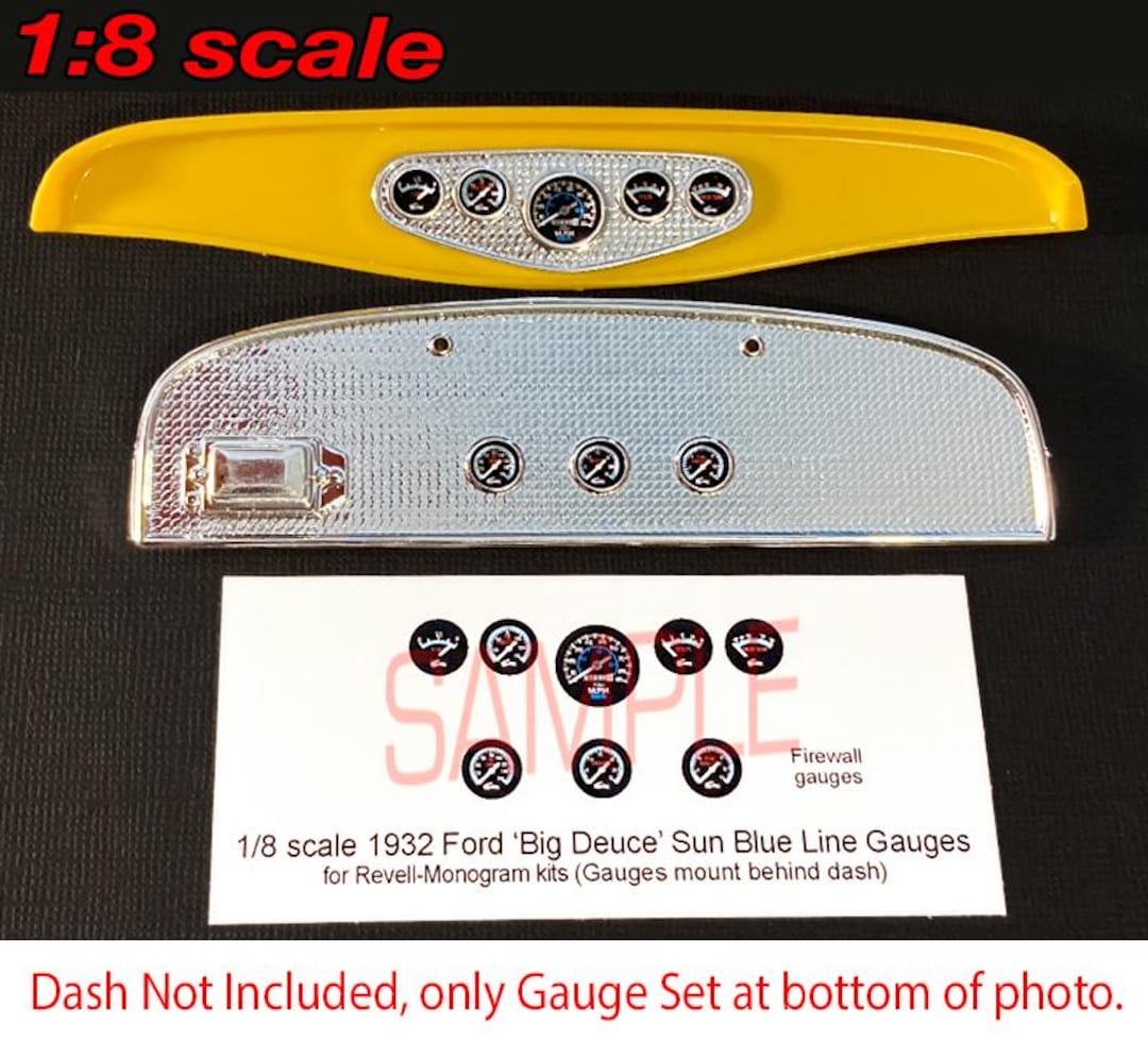 1/8 Scale Big Deuce 32 Ford Highboy Sun Blue Line Type Gauge Faces