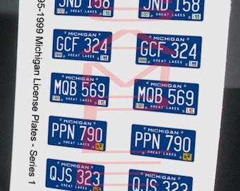 1995 - 1999 MICHIGAN miniature License Plates for 1/25 scale MODEL CARS