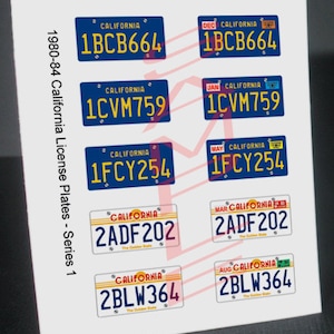 1980 - 1984 CALIFORNIA miniature License Plates for 1/25 scale MODEL CARS