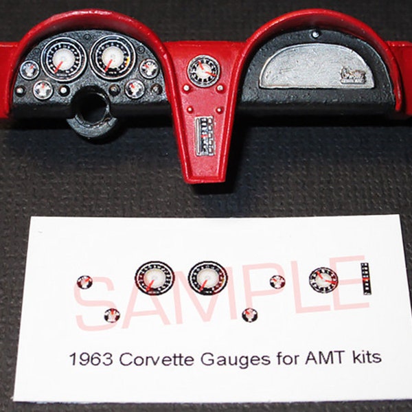 1963 Corvette GAUGE FACES for 1/25 scale AMT Convertible and Coupe kits - unique gift for model car builders