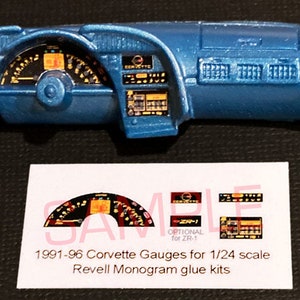 1991 - 1996 Corvette Coupe, Convertible, ZR-1, Callaway Speedster and Grand Sport Gauge Faces for 1/24 scale Revell Monogram model car kits