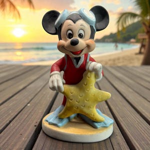 Vintage Disney Mickey Mouse & Donald Duck Beach Figurine Statues by Cherie Kalvin - With Box - Taiwan - immagine 4