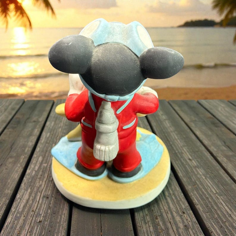 Vintage Disney Mickey Mouse & Donald Duck Beach Figurine Statues by Cherie Kalvin - With Box - Taiwan - immagine 5
