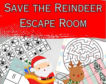 Camera di fuga di Natale per bambini/ Kit camera di fuga di Natale/ Camera di fuga stampabile per bambini di 10-12 anni/ 12 Puzzle Camera di fuga di Natale