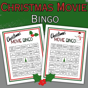 Christmas Bingo Printable| Christmas Movie Bingo| Christmas Bingo Cards| Christmas Movie Bingo for Families