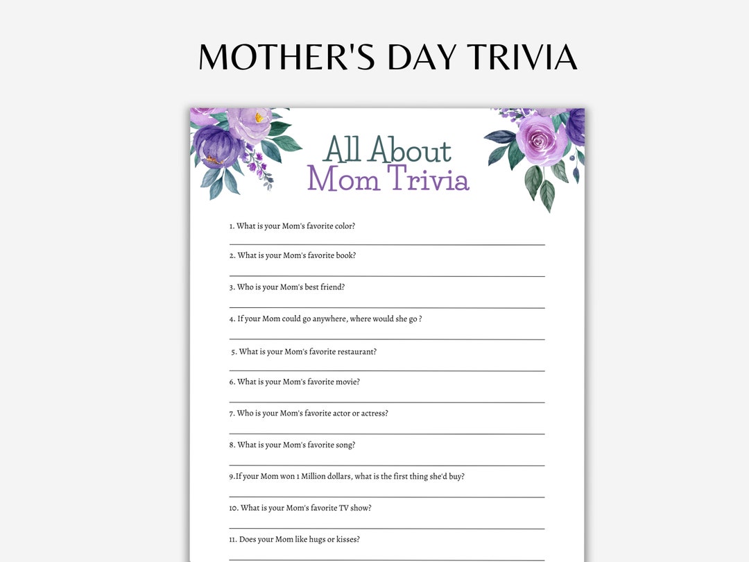 Mother's Day Trivia All About Mom Trivia Game Mother's Day Game for