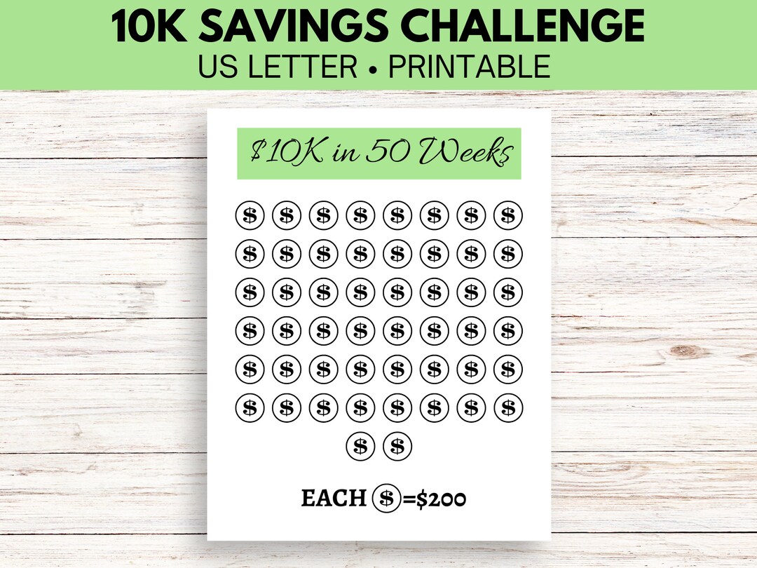 10K Savings Challenge| Savings Challenge Printable| 10000 Savings ...