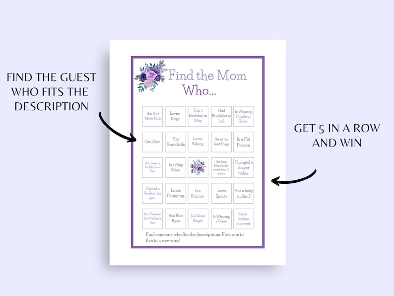 Find the Guest Bingo| Find the Mom Who Bingo| Mother's Day Bingo ...