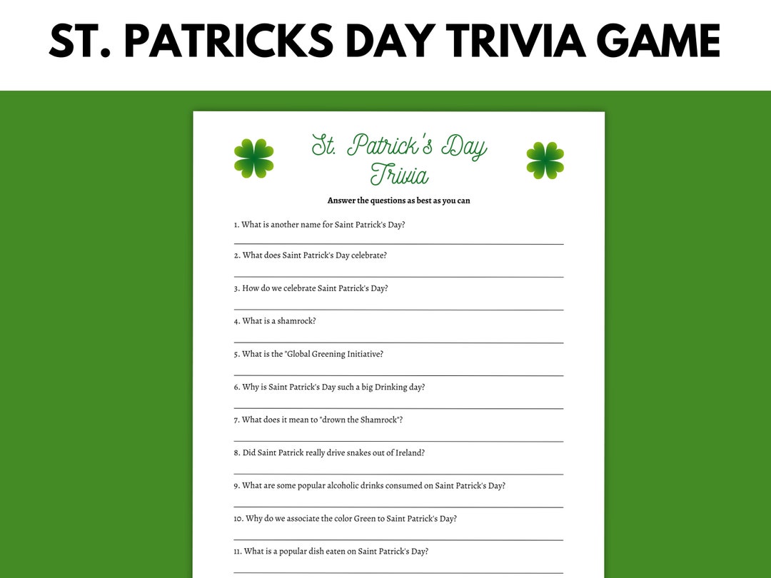 St. Patricks Day Trivia Game for Kids St. Patricks Day Game