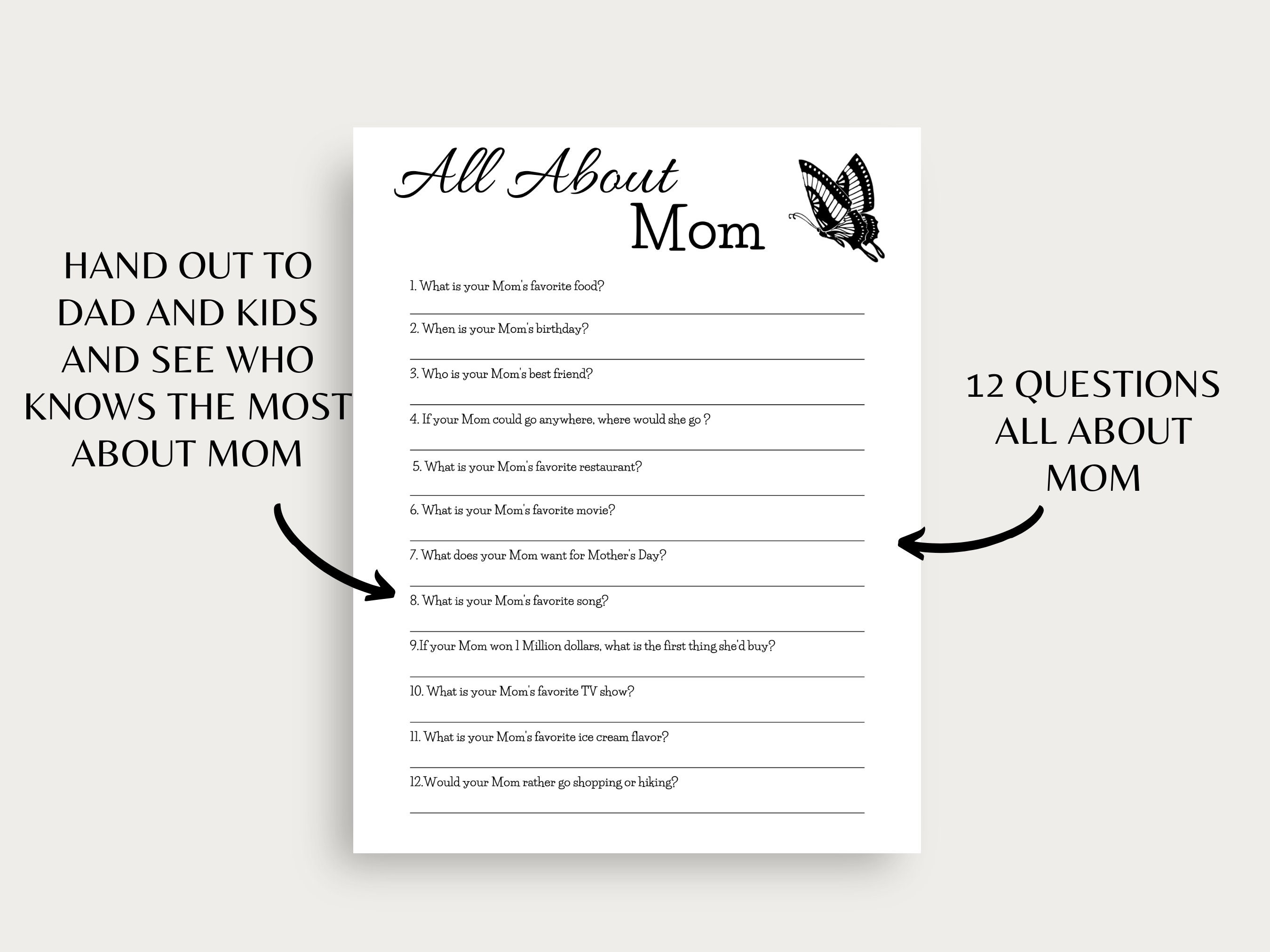 Mother's Day Trivia All About Mom Quiz Mother's Day Game for Families ...