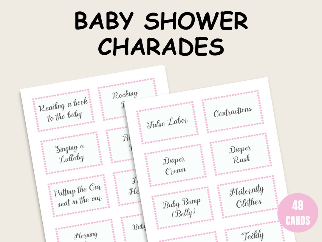 Baby Shower Charades Charades Baby Shower Pink Hearts Baby Shower