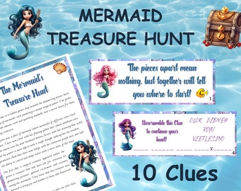 Mermaid Treasure Hunt Printable Game | Perfect for Girls' Birthday Parties | Fun and Challenging| Girl's Birthday Treasure Hunt