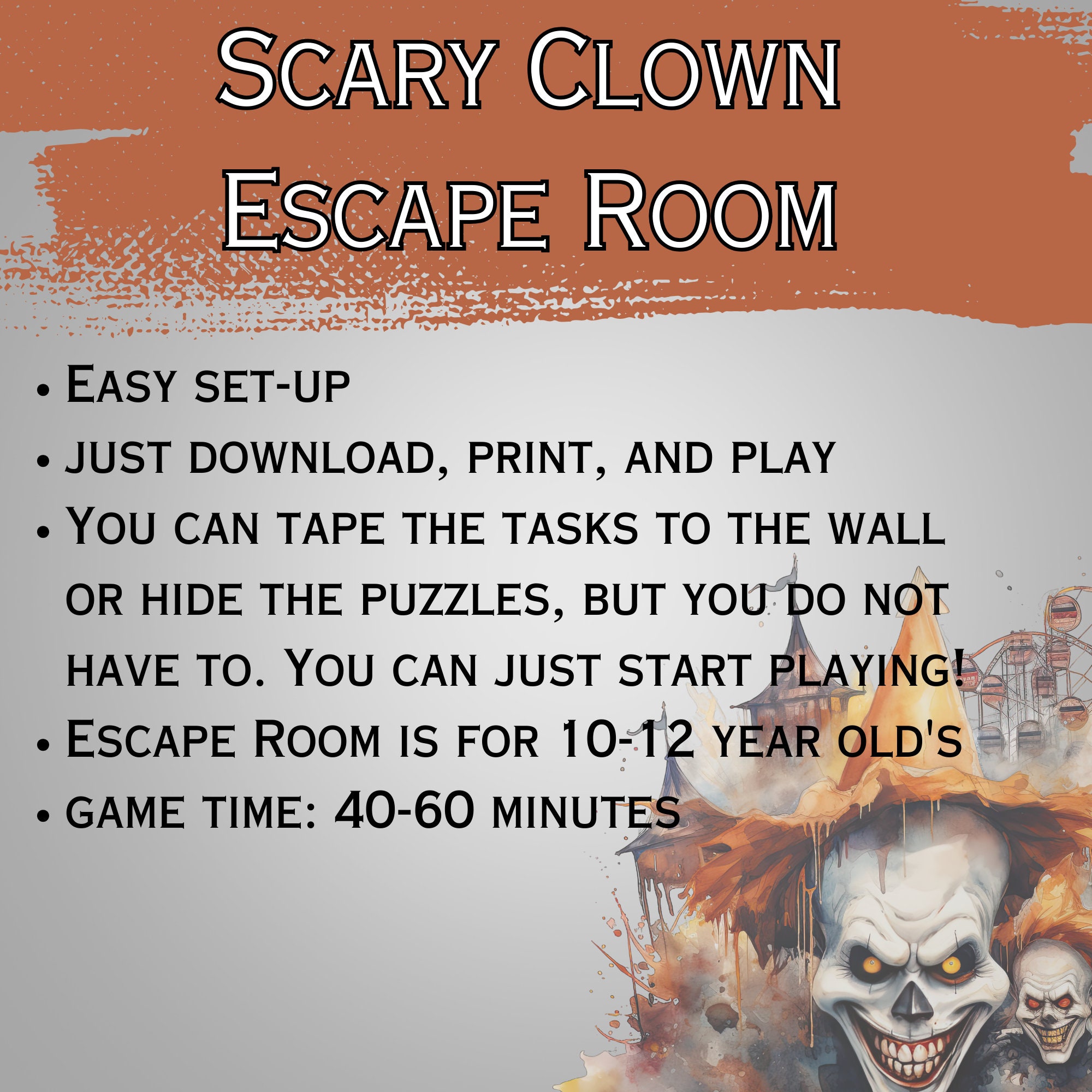 Escape Room Clowns Printable Scary Halloween Escape Room for Kids ...