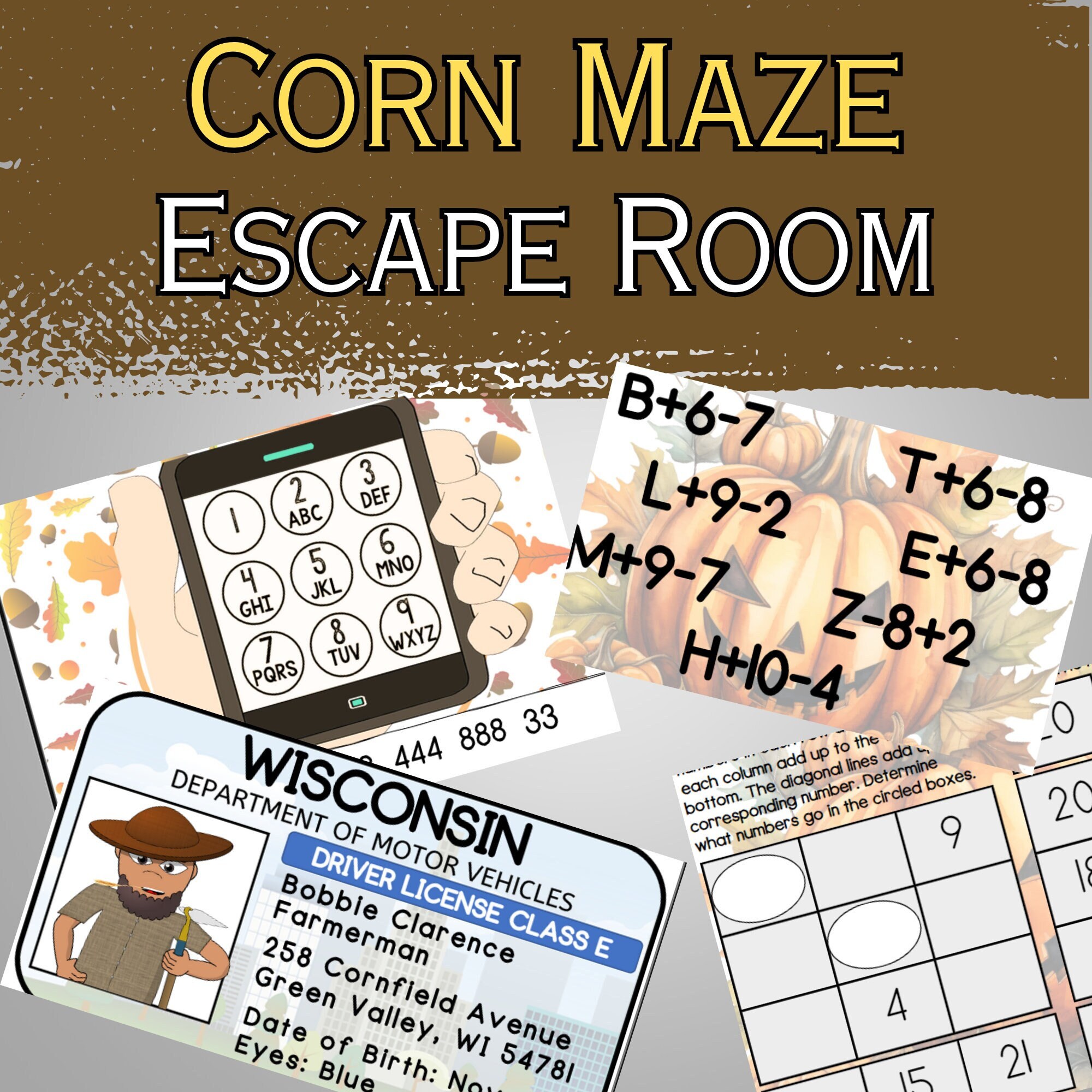 Kids Escape Room Fall| Thanksgiving Escape Room| Escape Room PDF| Escape the Corn Maze Escape Room| Escape Room for 10-12 years olds