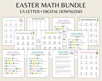 Easter Math| Easter Math Worksheets for 5K to 2nd Grade| Math Challenge| Easter Math Bundle for kids| Easter Math Questions