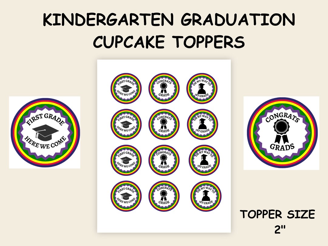 Kindergarten Graduation Cupcake Toppers Graduation Cupcake Topper