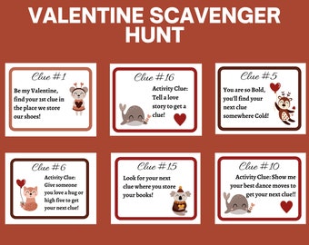 Valentine Scavenger Hunt Kid| Valentine Treasure Hunt for Kids| Fun Valentine Activity for younger kids| Printable Scavenger Hunt