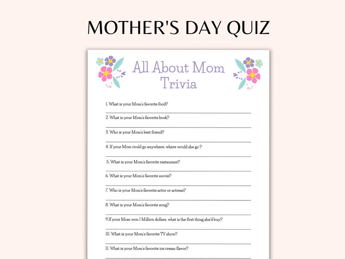 Mother's Day Trivia All About Mom Quiz Mother's Day Game for Families ...