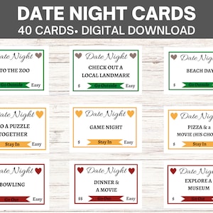 Date Night Cards| Date Night Ideas Cards| Anniversary Gift for him 1 year| Date Night Jar| Printable Date Night Cards