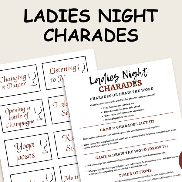 Ladies Night Games|Ladies Night Charades Game| Galentines Games|Ladies Night Printable games| Galentines Day Game| Hen Party Game