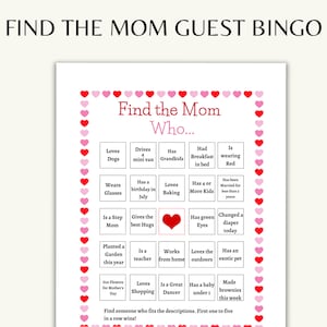 Find the Guest Bingo| Find the Mom Who Bingo| Mother&#39;s Day Bingo| Mother&#39;s Day Game| Printable Mother&#39;s Day Game