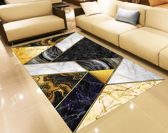 Floor Rug Mat Bedroom Carpet Living Room Area Rugs White & Black Marble Design 