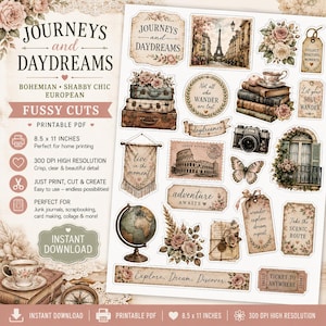 Boho Shabby Chic Fussy Cut | Materiały do dziennika Travel Junk | Materiały do scrapbookingu, cyfrowe